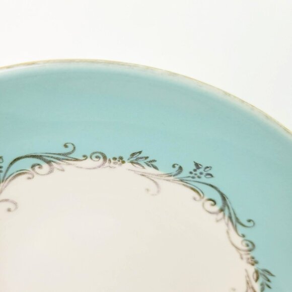 Lifetime China Homer Laughlin Soup Bowl Gold Crown Aqua Boarder Gold Scrolls MCM - Picture 11 of 13